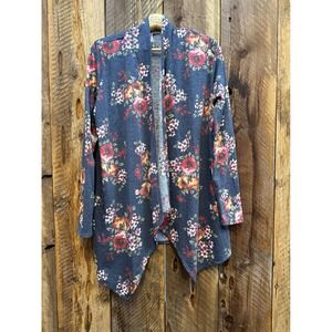 Open Front Cardigan L Floral Print Soft Stretch Boho Feminine RomanIc Cottage